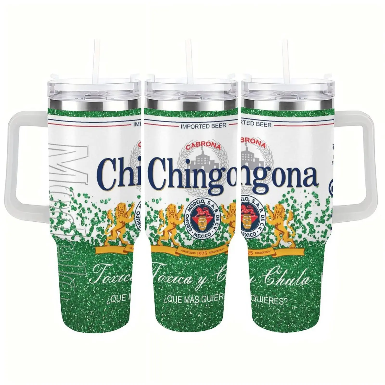 Chingona 40oz Tumbler With Handle , Toxica y Chula Mexican Inspired Stainless Steel Travel Mug, Insulated Cup with Lid, Funny Latina Sarcastic Quote Tumbler, Birthday Gift for Her, Wife, Mom & Friends,Mother's Day Gift