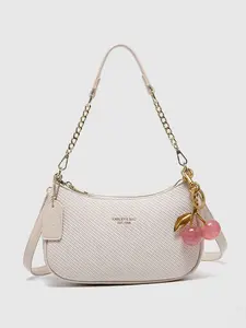 Women's Vintage Fashion Crossbody Bag, Chain Handbag with Pendant, Simple PU Leather Shoulder Bag, Adjustable Strap, Casual Daily Use, Lightweight Crossbody Bag