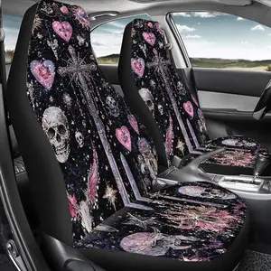 Gothic Skull Cross Pink Heart Pattern Car Seat Cover, Durable Polyester Car Seat Protector, Universal Car Interior Accessories for Cars, SUVs, Sedans, Car Seats Cover