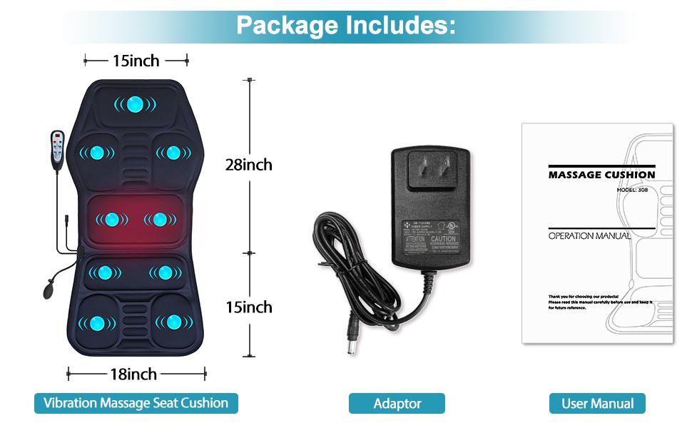 Heating Massage Chair Cushion with Adjustable Lumbar Support & 9 Massage Modes - Full Body/Back Suitable for Home Office Use, Plug-in Massager Chair  ,deep tissue massage tool