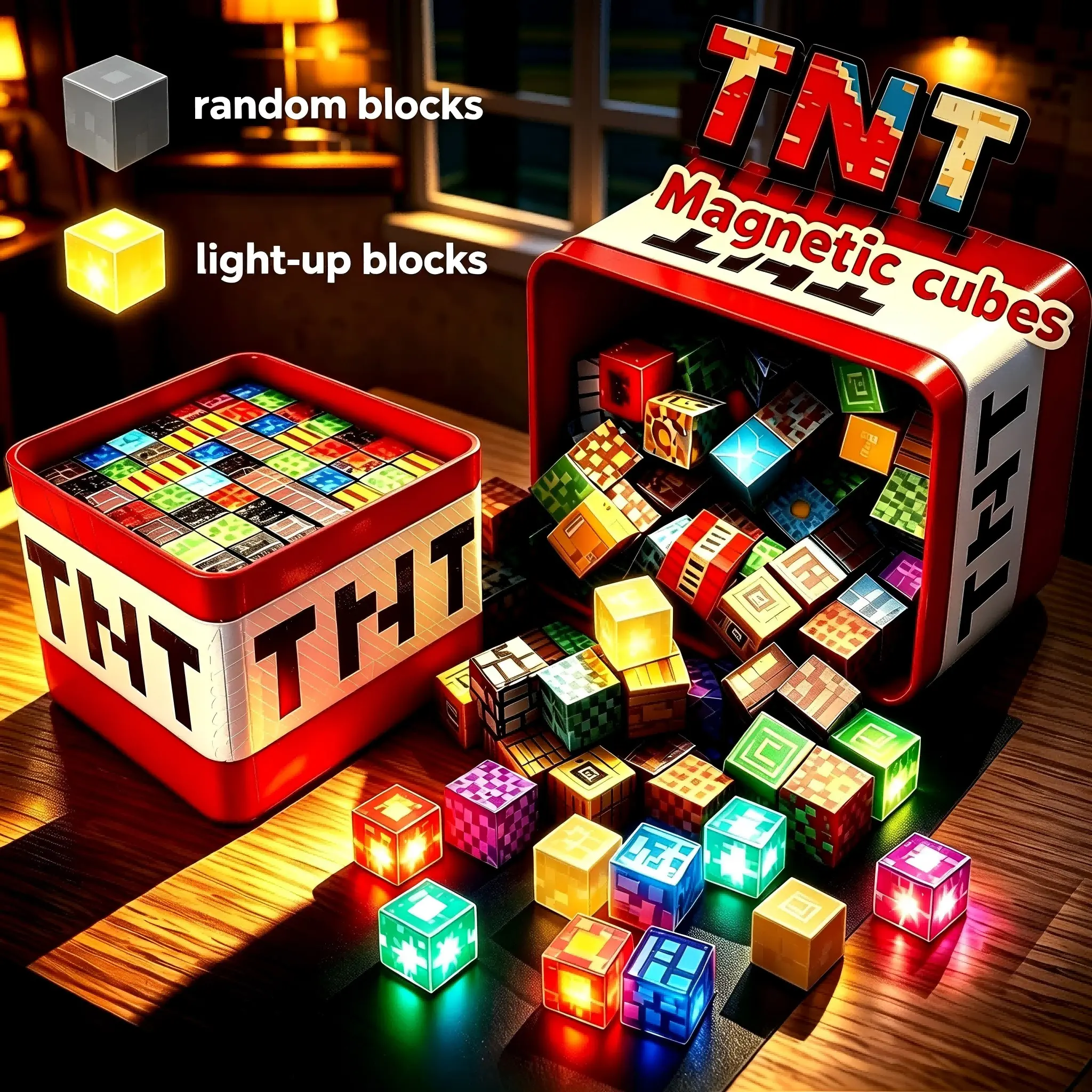 Tnt Random Glow Magnetic Building Blocks Set, Educational Toy for Kids Ages 4-12, Perfect Gift for Boys and Girls, Includes Storage Box
