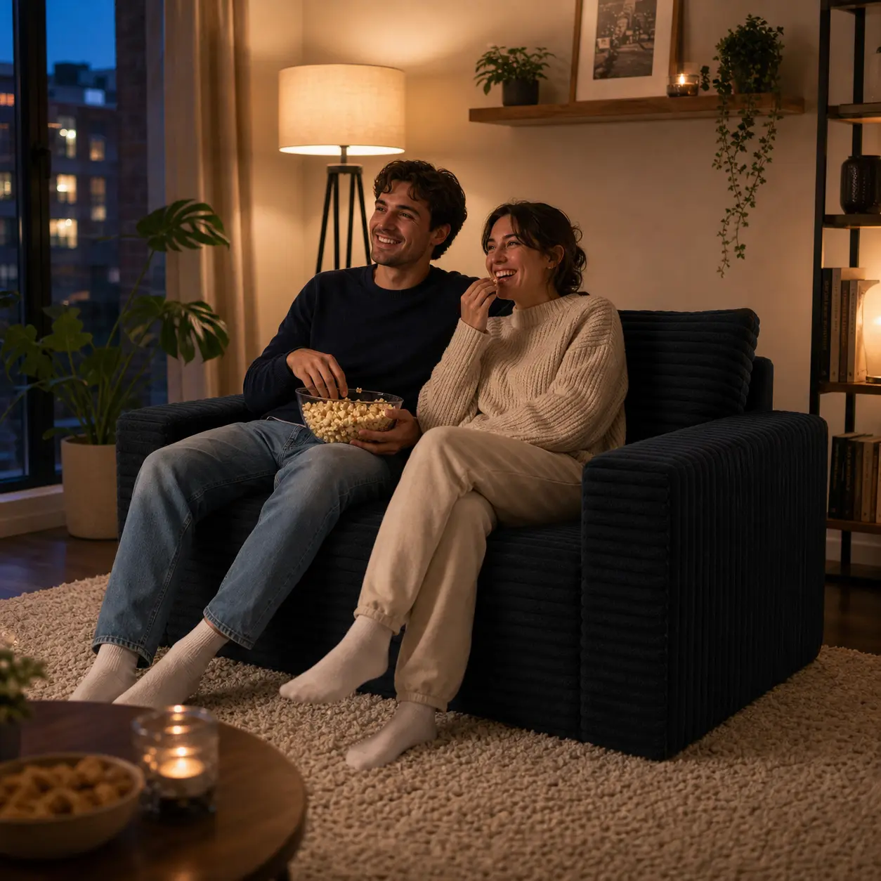 63" Plush Compressed 2-Seat Contemporary Upholstered Boneless Loveseat Sofa - No-Assembly Ribbed Fabric Apartment Size Couch, Comfy, Supportive Sitting, Wide Arms, 2 Back Cushions, 500 lb Capacity, Space-Saving Small Apartment Furniture