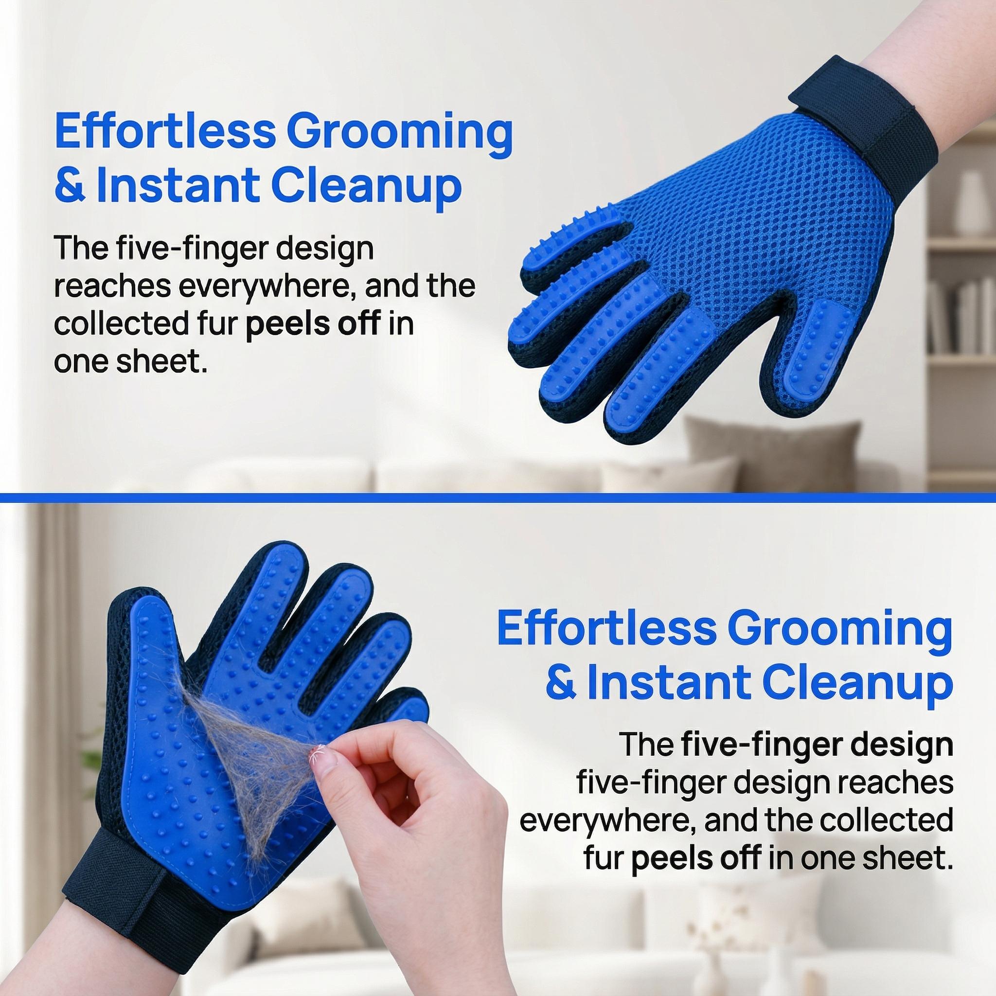 Pet Hair Removal Glove for Dogs & Cats, 2-in-1 Deshedding Brush & Massage Mitt - Grooming Gloves for Shedding Control, Bathing and Washing, Safe for Short/Long Hair Pets 2-Pack (Blue)