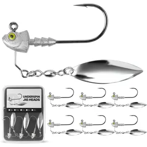 6-Pack Underspin Jig Heads with  Brass  (Never Rust) - 3/16oz, 1/4oz, 3/8oz, 1/2oz - Bass & Saltwater Fishing