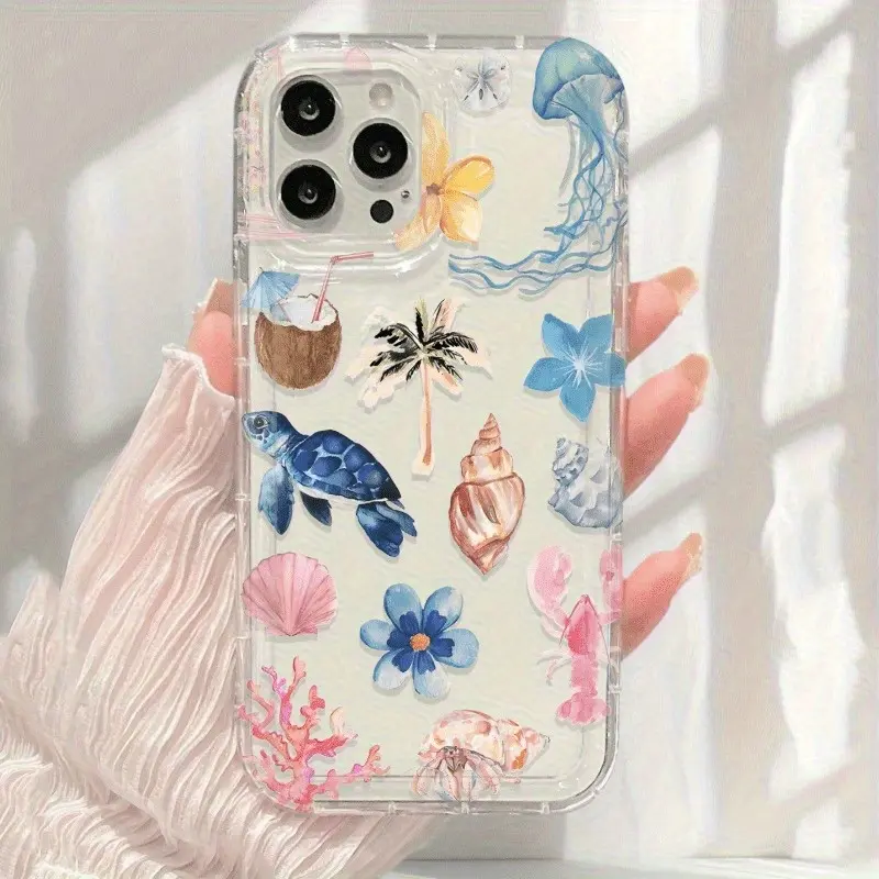 1pc conch shell coconut transparent anti-drop phone case, compatible with iPhone 17/16/15/14/13/12/11/X/XS/XSMAX, is the perfect holiday gift for friends, family, or yourself., Cover, Accessories, Smartphone, Cellphone summerwins,summerwins