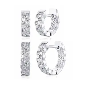 Trifasorie Moissanite Hoop Earrings for Women, Small Huggie Hoop Earrings 18K White Real Gold Plated Sterling Silver Post Hypoallergenic Lab Created Diamond