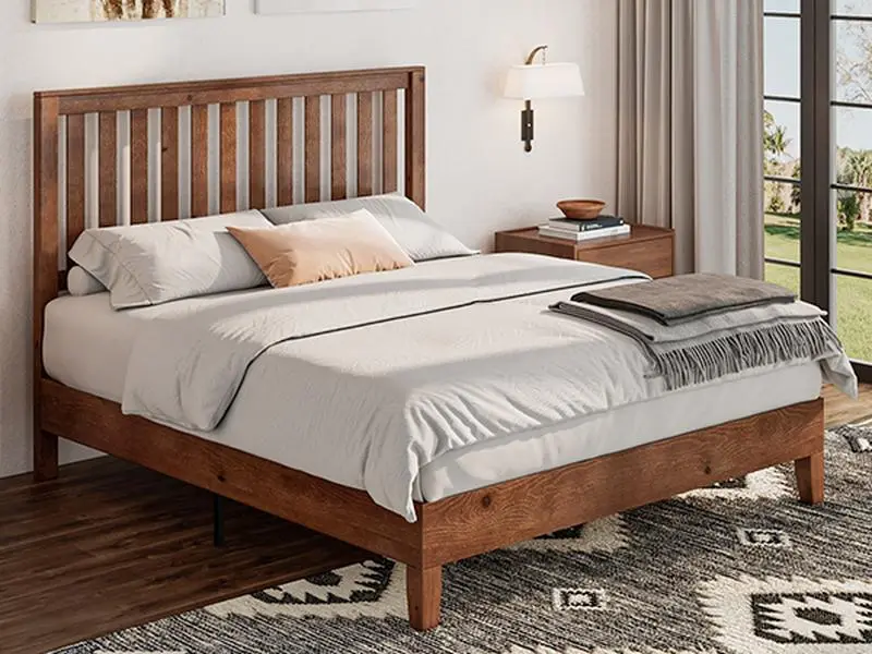 [SummerWins] [SummerFinds] ALBOTT Solid Wood Bed with Headboard,  Platform Bed Frame with Solid Wood Foundation, Slat Support/No Box Spring Needed/Easy Assembly, Full/Queen/King