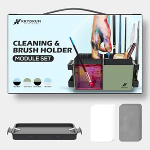KRYDRUFI Portable All-in-One Modular Painting Station with Paint Brush Cleaner and Holders,Wet Paint Palette Tray with Lid for Miniature Painting and Acrylic Paints — Basic Set