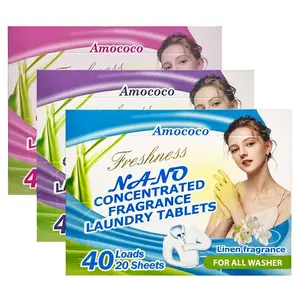 Freshness Nano Concentrated Laundry Tablets Linen Fragrance for All Washer 40 Loads 20 Sheets Multi-Purpose Cleaning Tablets