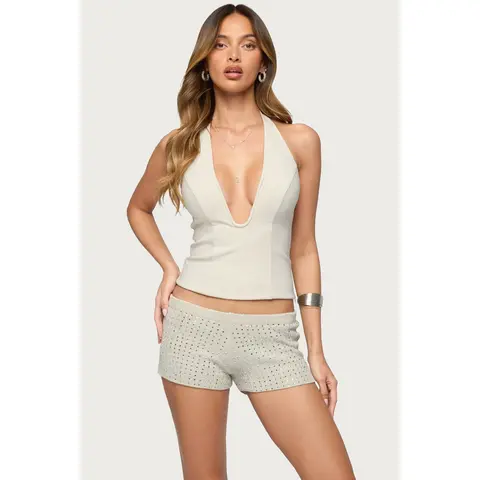 Loxley Stretchy Woven Plunge Halter Top