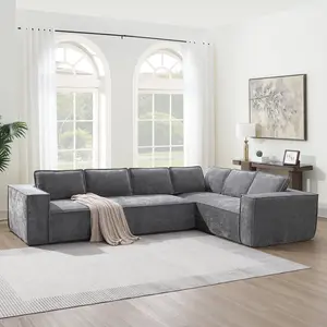 129.5" Minimalist Style Modular Sectional Sofa,6 Seat Wrinkle-resistant Chenille Couch Set,2 PC Free Combination,Modern L-Shaped Cloud Sofa Set for Living Room,No Assembly Require