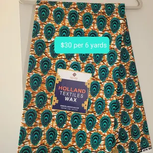 Holland Textiles African Textile Fabric Wax Pattern $30 per 6 yards Orange and Teal Design