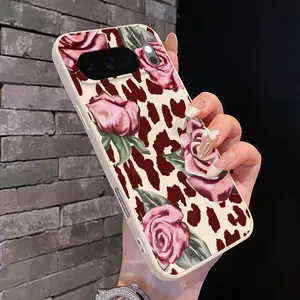 Rounded Edge Phone Case for Google Pixel 10 9 XL 8 7 Pro A Rose - Leopard Fusion Pattern Pocket-Friendly Shockproof Liquid Silicone Protective Soft Smartphone Casing