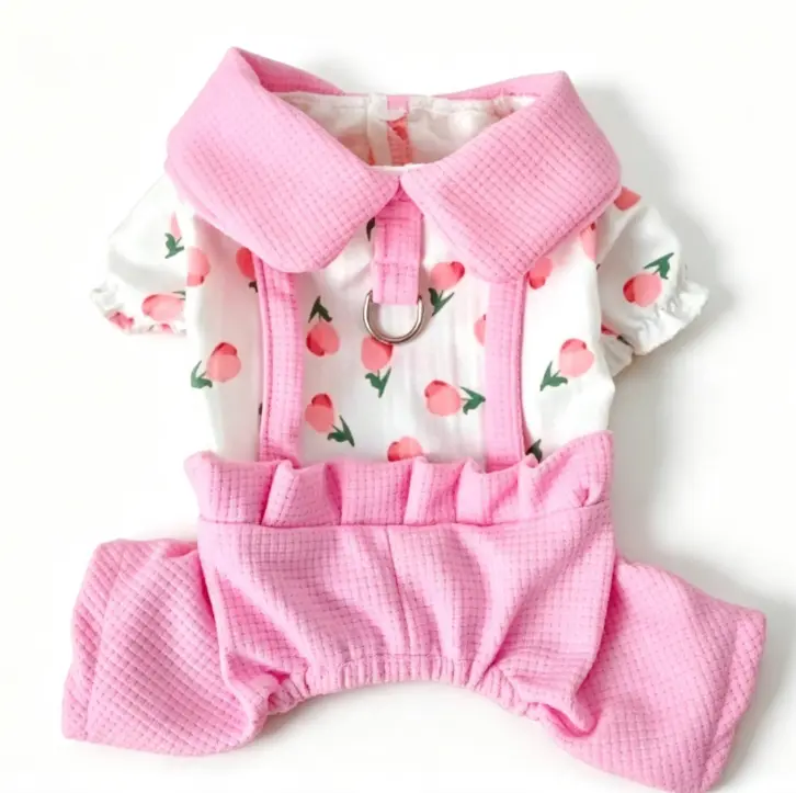 Floral Dog Jumpsuit Pajamas, Soft Cotton Puppy Onesie for Small & Medium Dogs, Comfortable Dachshund Overalls