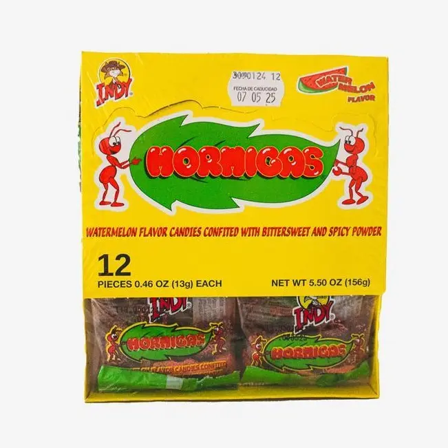 Indy Hormigas Chewy Tamarind Watermelon Flavored Candies with Spicy Sour Chili Powder 12 Pieces 0.46 oz Each