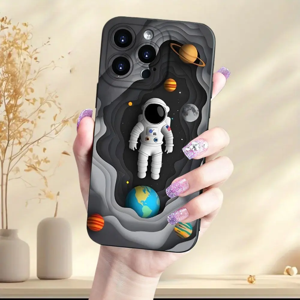 A Creative Starry Sky Astronaut and Planet Pattern Matte Phone Case, Suitable for iPhone 17 Air/16 Plus/15 Pro Max/14 Pro/13/12/11/XS Max/X Phone Case, Ideal Gift for Family, Friends, Lovers, Boyfriend, Girlfriend, Best Choice for Holiday Gifts MS531