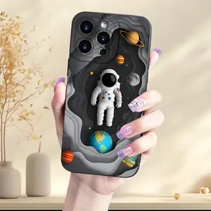 A Creative Starry Sky Astronaut and Planet Pattern Matte Phone Case, Suitable for iPhone 17 Air/16 Plus/15 Pro Max/14 Pro/13/12/11/XS Max/X Phone Case, Ideal Gift for Family, Friends, Lovers, Boyfriend, Girlfriend, Best Choice for Holiday Gifts MS531