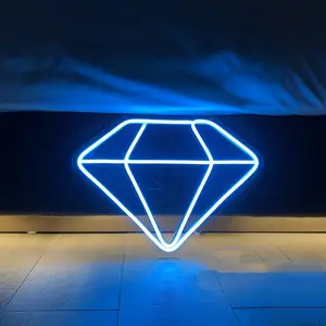 Diamond Neon Sign Wall Art - USB-Powered LED Blue Light for Man Cave, Bedroom, Bar, Office Decor - Modern Metal Wall-Mounted Night Light with Switch Control, Neon Signs for Wall Decor, Bedroom Lighting, Home Decor Light