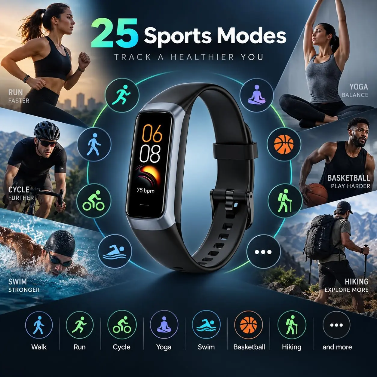 Fitness Tracker with 24/7 Heart Rate, Activity Trackers with Blood Pressure Sleep Monitor, 1.10" Screen Step Tracker, Waterproof Step Counter, Health Smart Watch Pedometer for Women Men