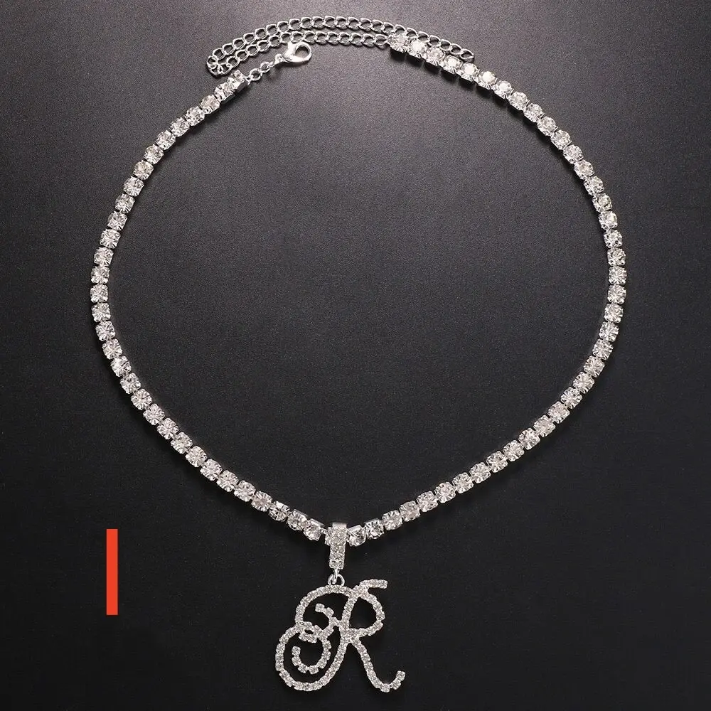 Letter Rhinestone Pendant Necklace Letter Rhinestone Pendant Necklace