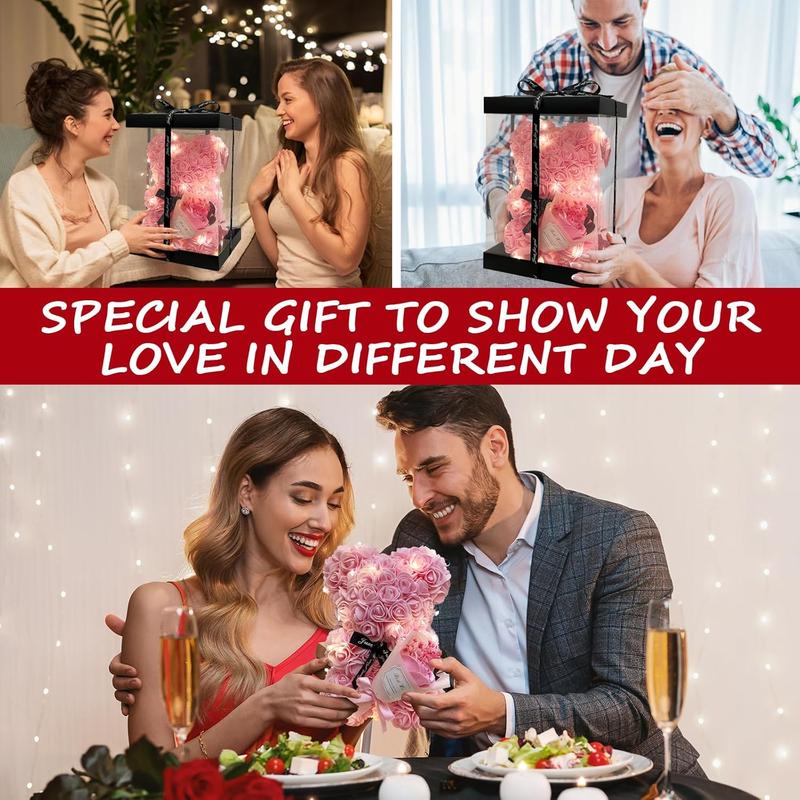 Romantic Valentines Day Gift for Her Rose Artificial Flower Rose Teddy Bear for Wife, Girlfriend Mother Daugther Women. Blind Box for Christmas Birthday Wedding Anniversary (Pink Bear)