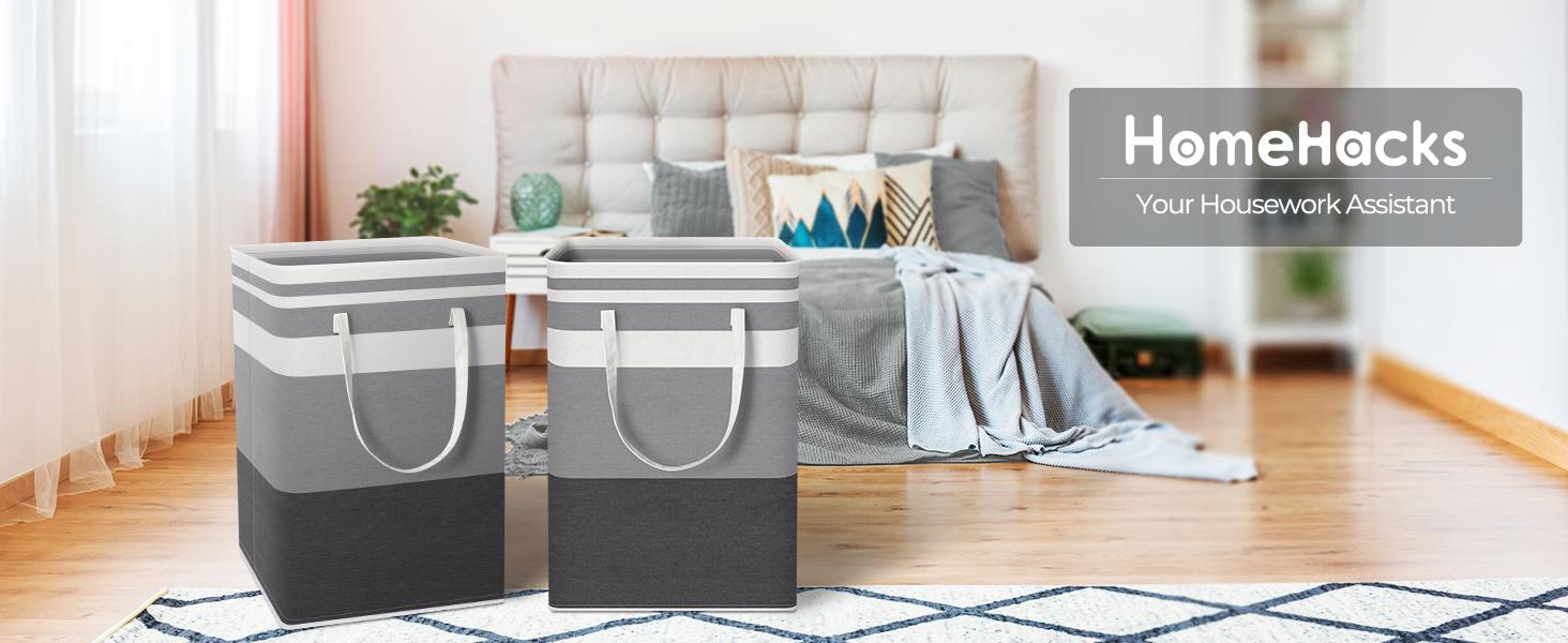 Collapsible Waterproof Fabric Laundry Basket with Reinforced Handles, Freestanding Tall Clothes Hamper for Bedroom, Dorm, Laundry Room, Travel, or Home Organization, 75L Gray Gradient Large Capacity Storage for Towels, Blankets, and Daily Essentials