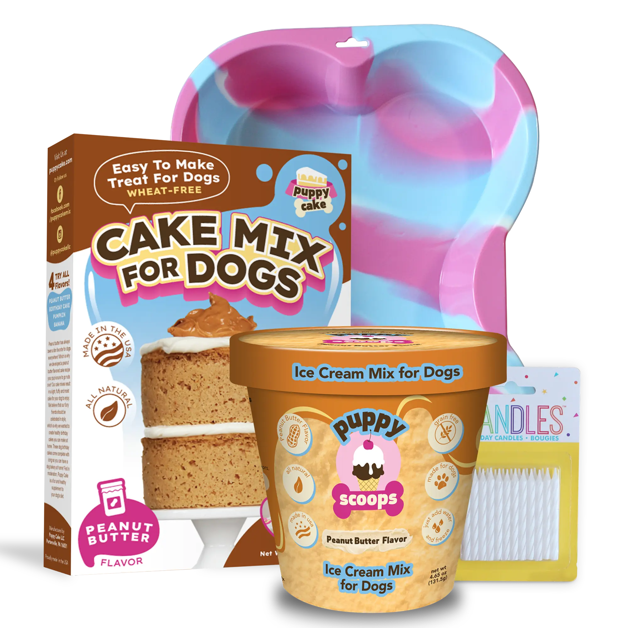 Puppy Cake - Cake and Ice Cream Kit for Dogs - Includes Cake and Icing Mixes, Ice Cream Mix, and Bone Shaped Pan to Bake