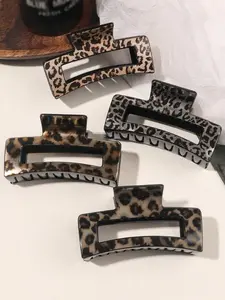 4pcs/Set Medium Leopard Print Square Hair Claws, Plastic Square Hair Clips, Flat Claw Clips, Damage-Free Hair Accessory, Leopard Hair Claw, Claw Clip Ponytail, Suitable For Daily Wear, Parties, Gifts