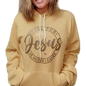 Fall for Jesus Yellow Mustard Hooded Fleece Sweatshirt for Women - Loose Fit - Sweaters, Womenswear