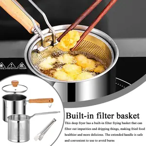 Deep Fryer Pot Stainless Steel Stove Top Deep Fryer With Basket Grease Strainer Cooking Oil Container Large Capacity Bacon