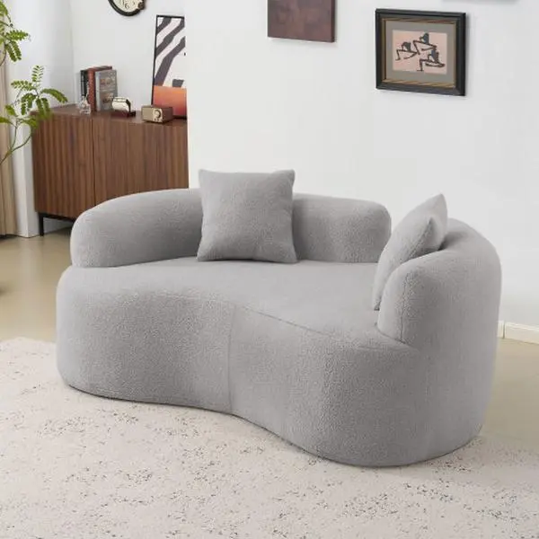Bellemave 2-Seat Comfy Couch, 66.93" Curved Modern Teddy Velvet Sofa with Compression Foam, Fixed Arms, Pre-Assembled Compact Small Space Apartment Furniture (350 lbs Capacity), Two Seats