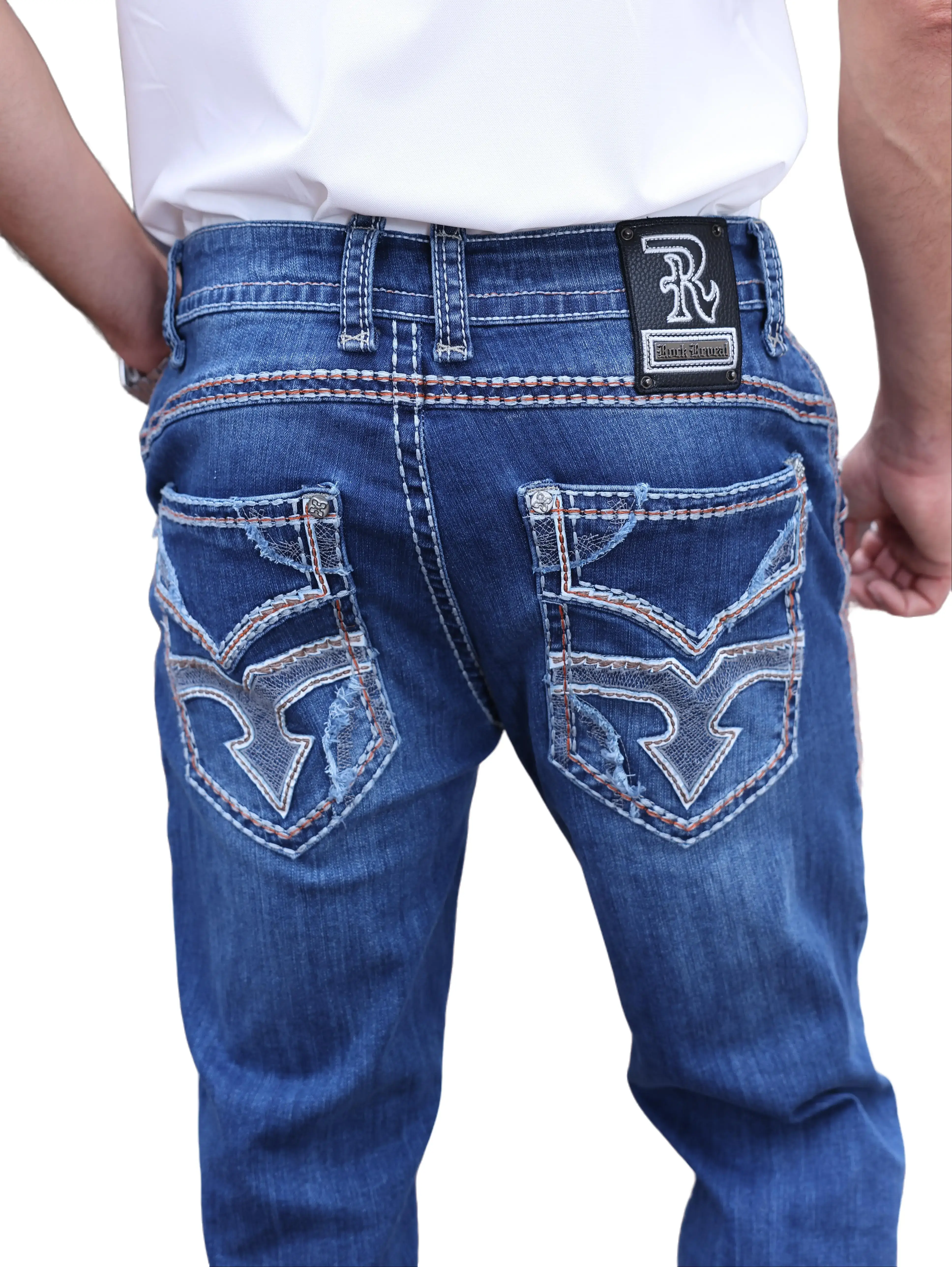 ROCK REVEAL Men's V305 Authentic Rodeo Western Cowboy Boot-Cut Jeans with Embellished Back Pockets, Denim Clothing, Menswear, Denim Trousers