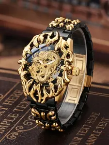 Men's Luxury Automatic Watch, Steel Band, Dragon Cutout Design, High-End Fashion, Unique Style, Trendy Men's Wristwatch