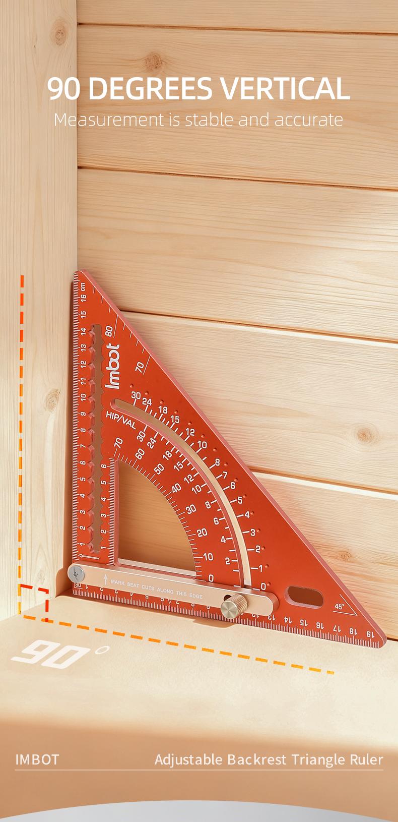 IMBOT Aluminum Alloy Dual Scale Triangular Ruler - High Precision Carpenter's Angle Ruler Multi-Purpose Angle Measurement Multi-Purpose Square Ruler for Woodworking Roofing Tools & Construction Layout
