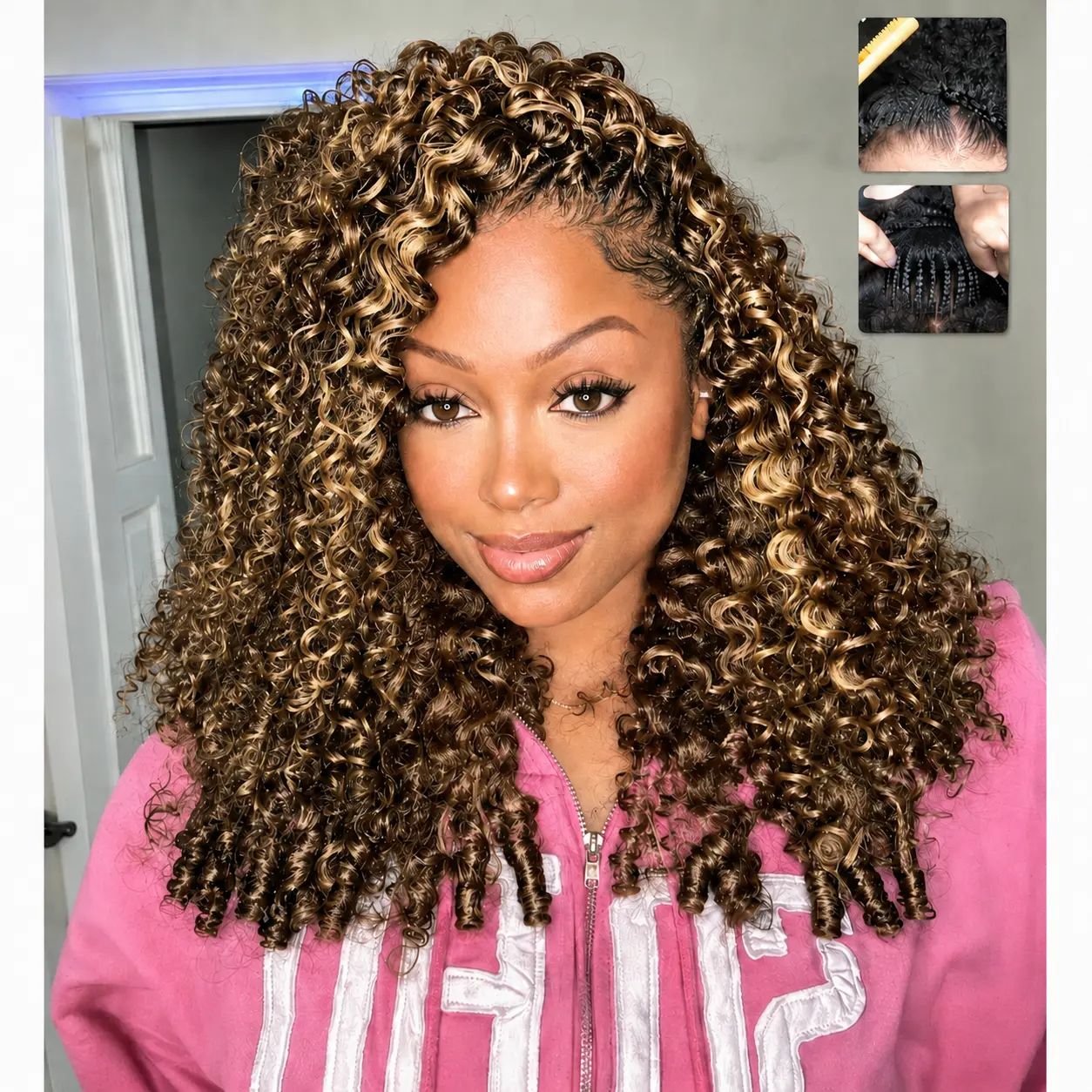 Honey Blonde Burmese Curly Half Wig Human Hair 200 Density Wear and Go Glueless Wigs with Drawstring Spiral Curly Ends 3 in 1 Flip Over Headband Wig Beginner Friendly for Black Women