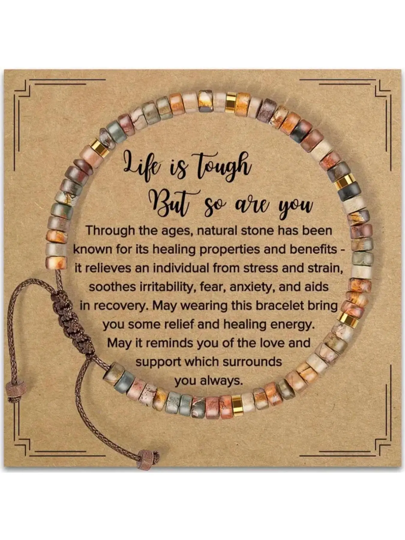 Boho Style Beaded Bracelet with Encouragement Card, Fashion Drawstring Bracelet for Women & Girls, Trendy All-match & Exquisite Jewelry for Birthday G