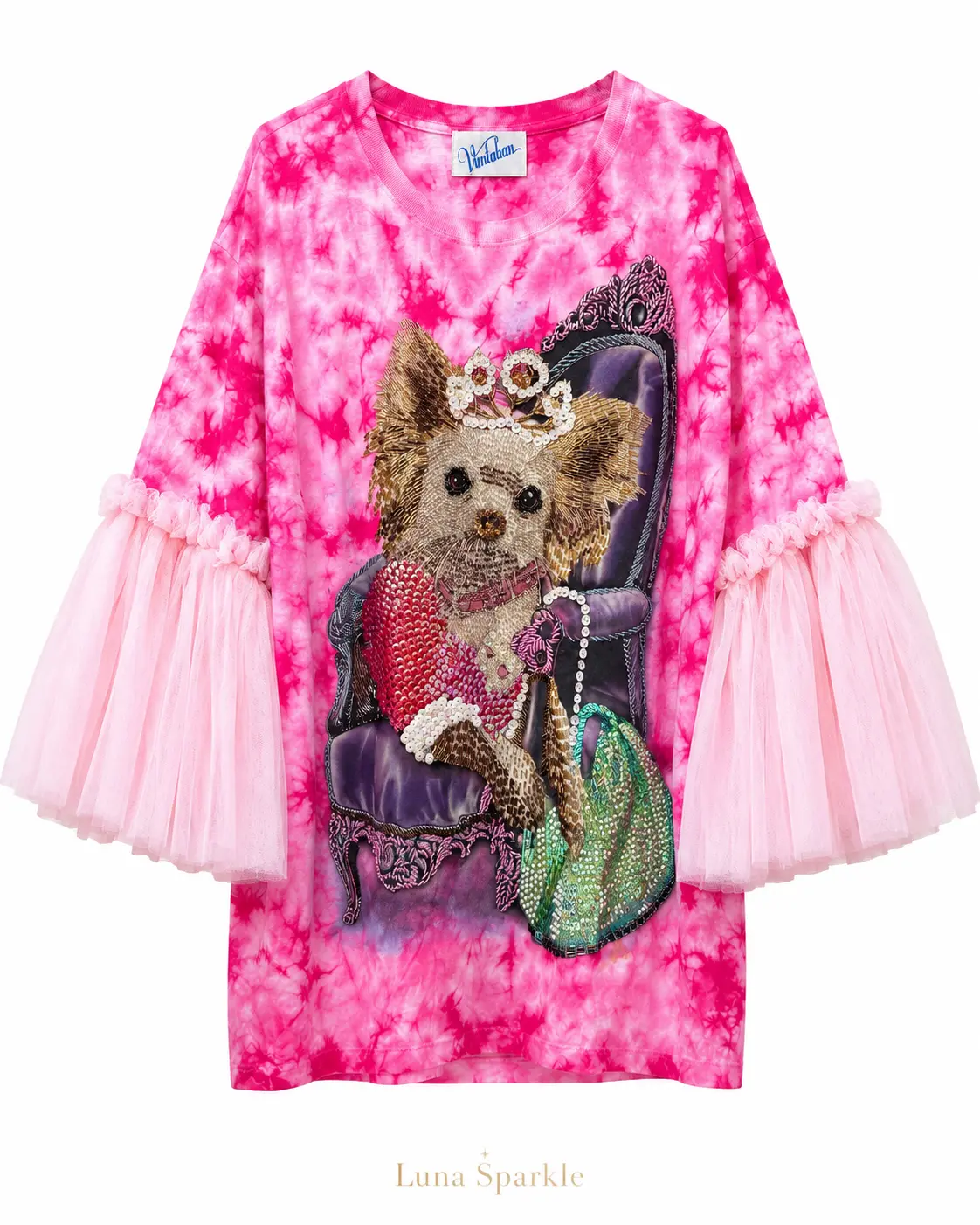 #338 LunaSparkle handmade designer Personality Mesh Sleeve T-Shirt