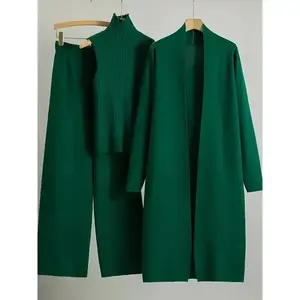 2026newest suit high elasticity Women's loose suit, long wide-legged pants + shawl cardigan + turtleneck sweater fashion three-piece set Can be worn up to 70kg Suitable for female Can be used with raincoat