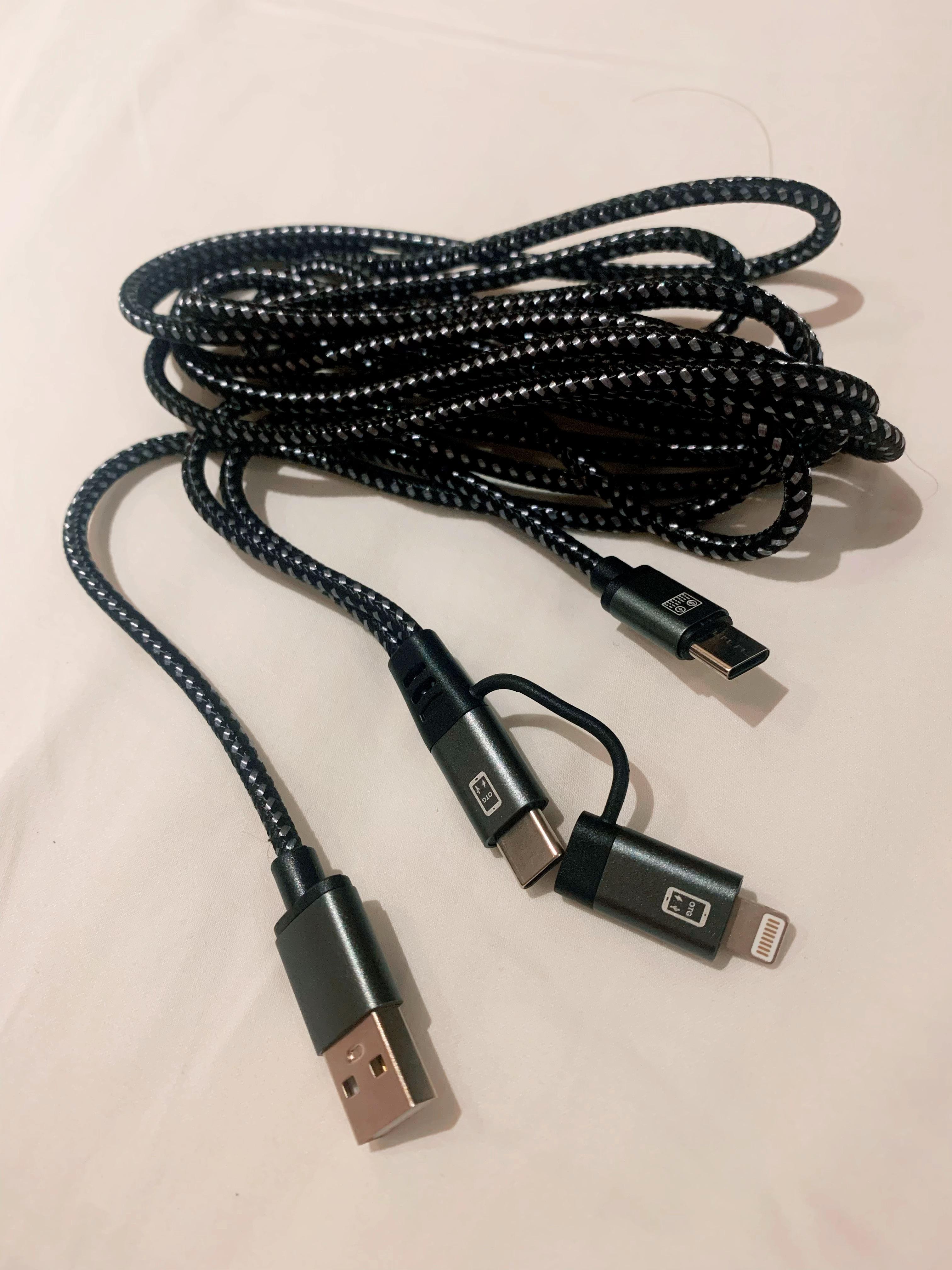 3-in-1 Fast Charging Cable, Nylon Braided USB Charger Cord with Type C & Lightning, Universal Phone Charger for iPhone 15/14/13 Pro Max, Samsung Galaxy, Android & iPad.Bend resistant. Heavy duty cable.Long charging cable 1.5m