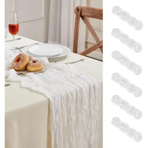 6 Pack White Cheesecloth Table Runner 10FT Long Easter Spring Boho Gauze Table Runner Rustic Sheer Runner for Spring Wedding Bridal Baby Shower Birthday Party Table Decor Easter Decorations