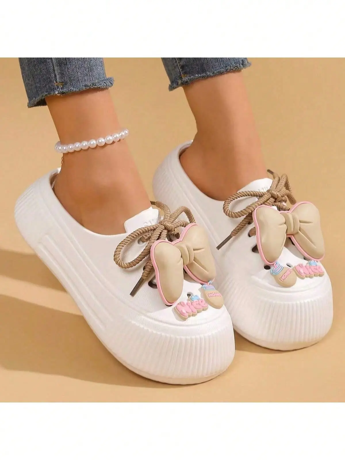 EZAFTRZ Women's Clog Sandals Height-Boosting Comfortable Anti-Slip Bow Design Suitable For Vacation Walking Beach Outdoor