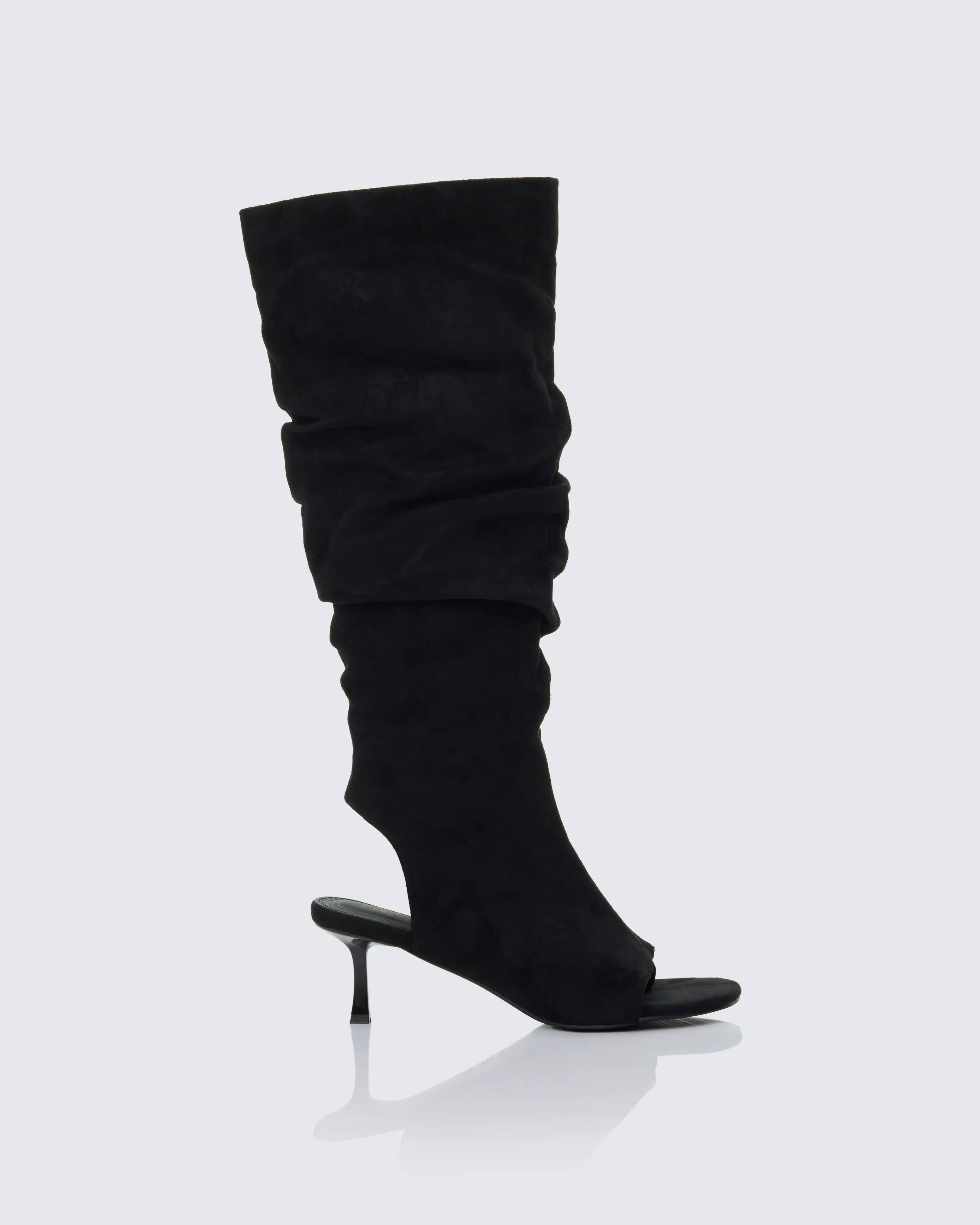 Stormi Black Faux Suede Open Toe Slouch Boots