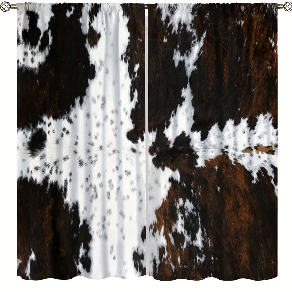 Western Farm 2 Panels Cow Print Curtains Cowhide Window Drapes Animal Fur Skin Rustic Hunter Theme for Kids Room Decor