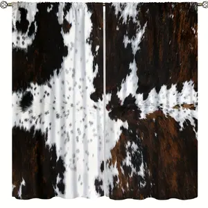 2 Panels Cow Print Curtains Cowhide Window Drapes Animal Fur Skin Curtains Brown Cowhide Western Farm Window Treatments for Kids, Wild Animal 3D Print Rustic Hunter Theme