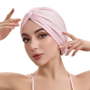 Adjustable Silk Satin Bonnet for Sleeping Hair Wrap, Double Layer Sleep Cap, Night Turban for Large Long Curly Braid Women Men Hair - Pink