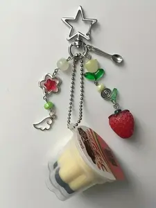 Japanese Pudding Keychain, Egg Milk Pudding Pendant, Y2K Heisei Retro Aesthetic Bead Accessories, Vintage Style Jewelry