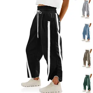 Tanming Women's Baggy Wide Leg Pants Drawstring Elastic Waisted Contrast Color Workout Y2K Track Pants for Hyrox Summer #SpringStatements