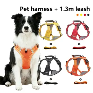 Adjustable Vest Style Dog Harness Set, Nylon Reverse Buckle Leash, Anti-Tear Design, Comfortable Fit, Handle with Reflective Details