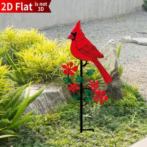 2D plane, colorful flower branches and birds metal floor inserts, suitable for courtyard, garden, outdoor lawn decoration, Christmas decoration, Garden Accessories