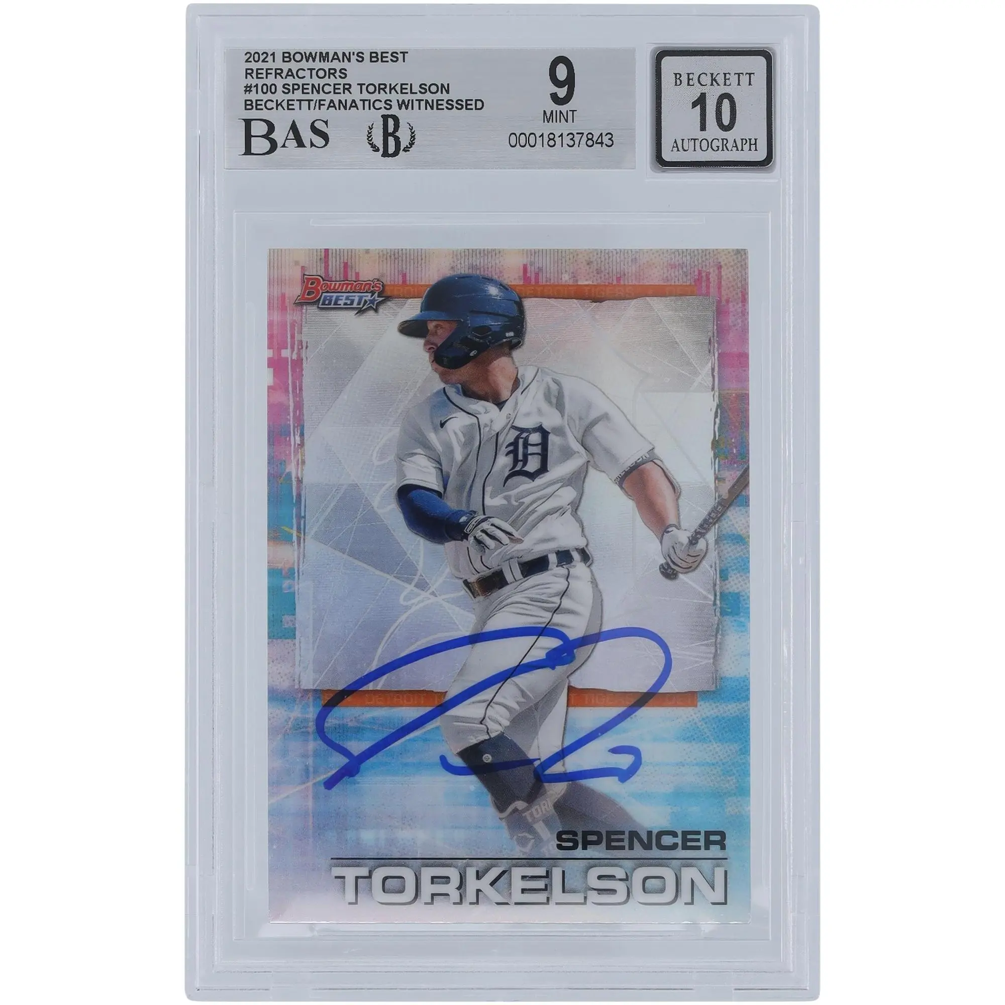 Spencer Torkelson Detroit Tigers Autographed 2021 Bowman Best Refractors #100 Beckett Fanatics Witnessed Authenticated 9/10 Card - Fanatics Authentic Certified